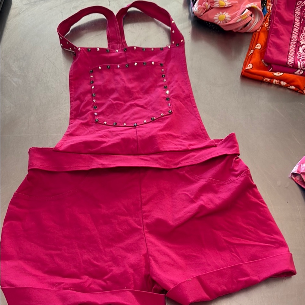 Weissman Pink Kids Romper with Studded Pocket